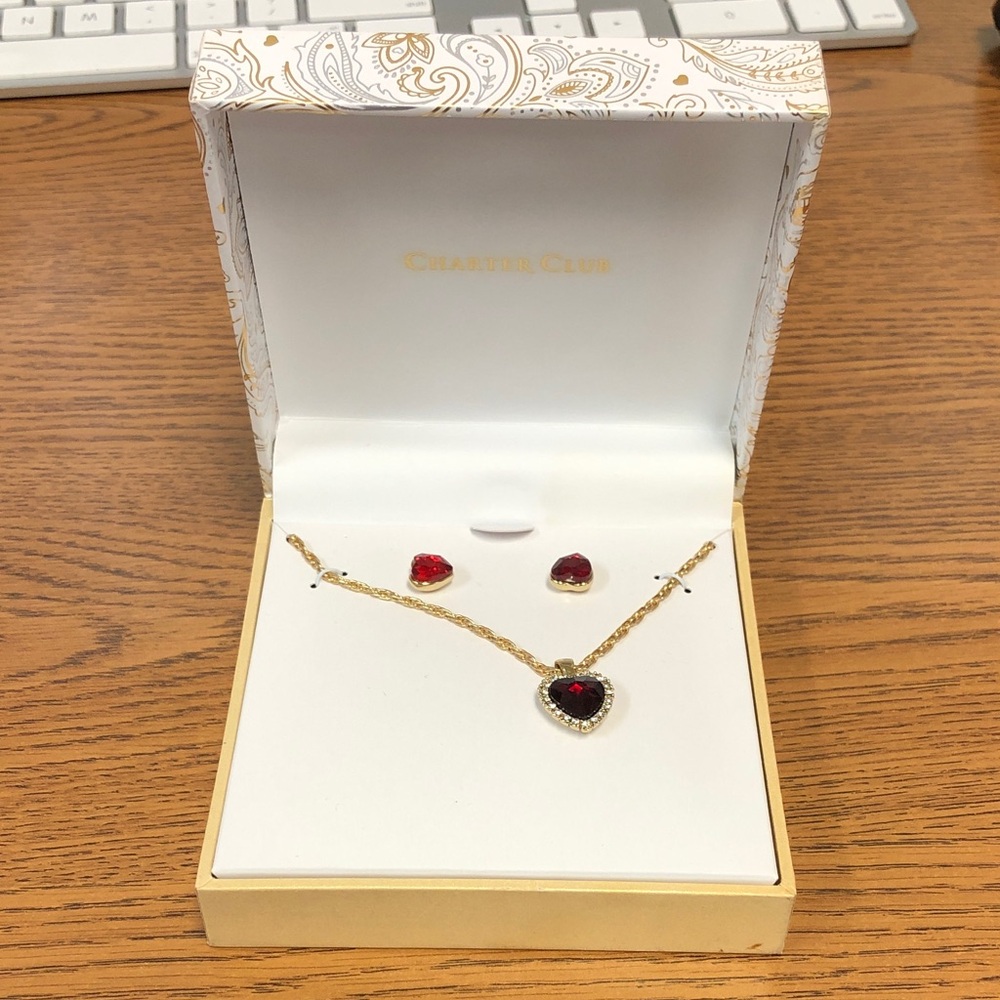 Gold and Red Heart Jewelry Set